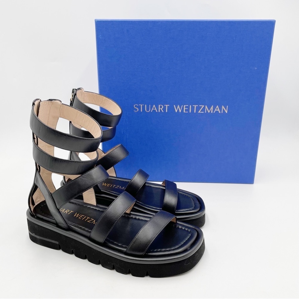 Stuart Weitzman Gala Lift Sandal Gladiator Black Leather